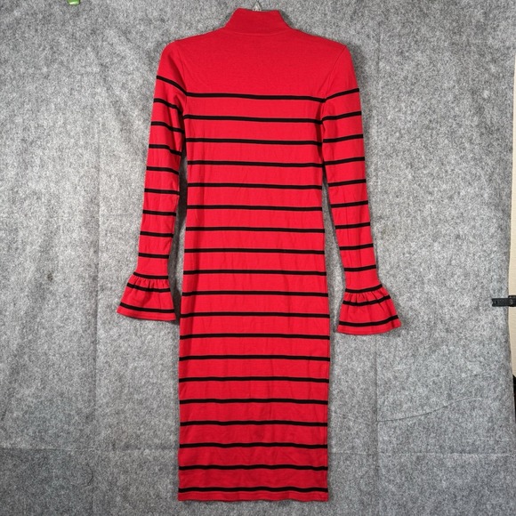 Ralph Lauren Midi Pencil Dress Sz Small Red Stripe Mock Neck Nautical Old Money - Picture 2 of 12